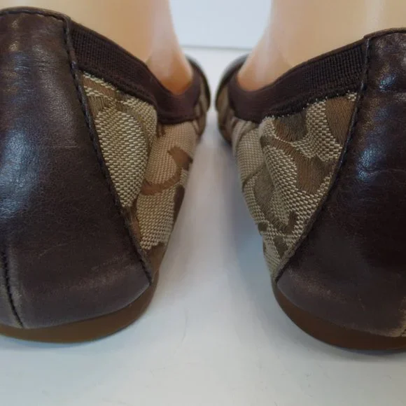 Coach Chelsey Signature Logo Fabric Brown Leather Flats Goldtone Hardware Sz 8 - Picture 6 of 15